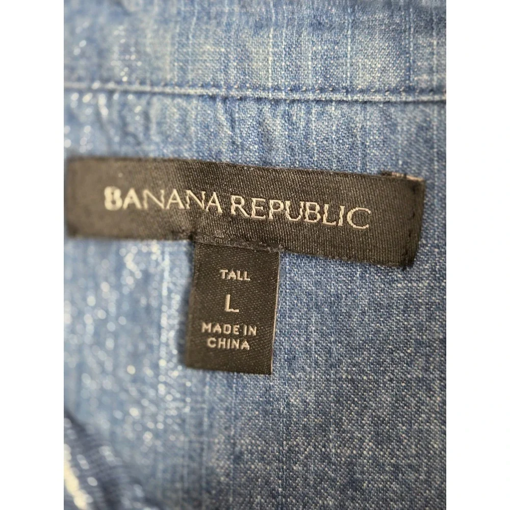 Banana Republic Henley Shirt Mens L Navy Heather Stripe Comfort Preppy‎ Long Slv